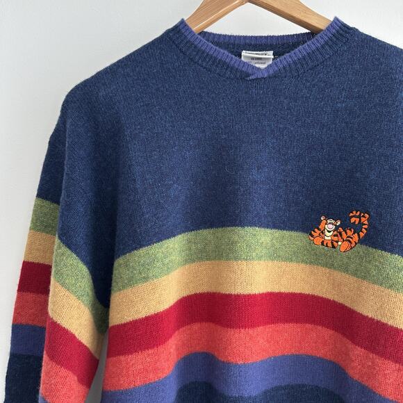 Vintage Disney Tigger Sweater Mens Large Lambswool Winnie 90s Rainbow Stripe - Picture 3 of 10